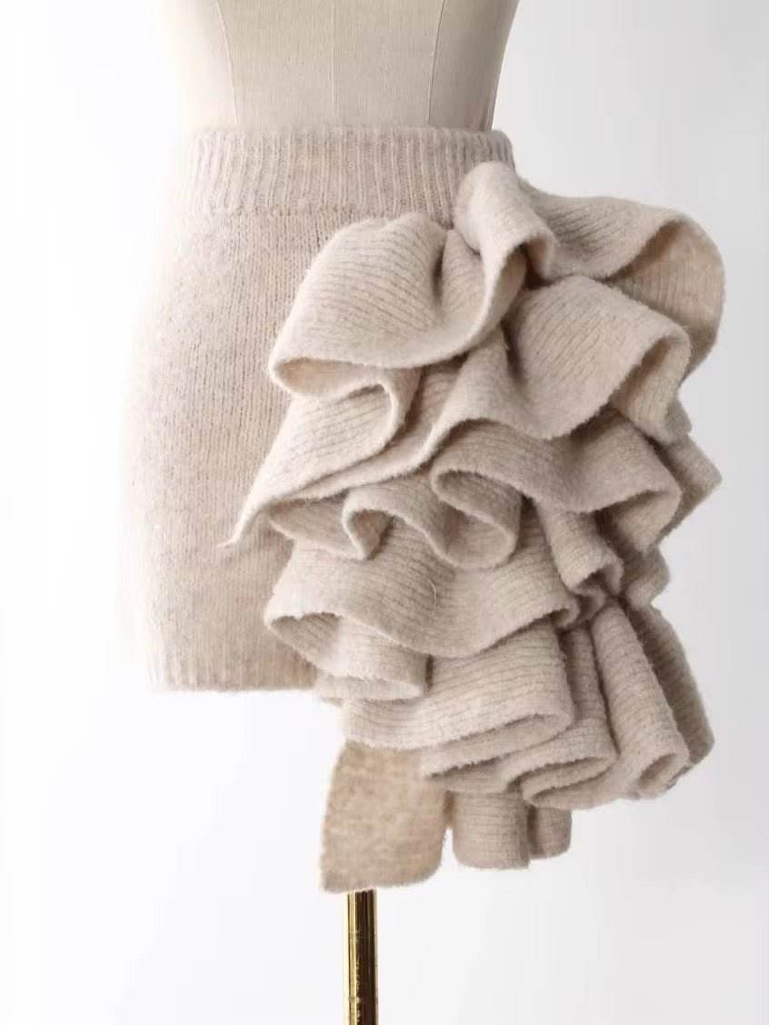 Ruched Flower Knitted Skirt Set - REBECATHELABEL