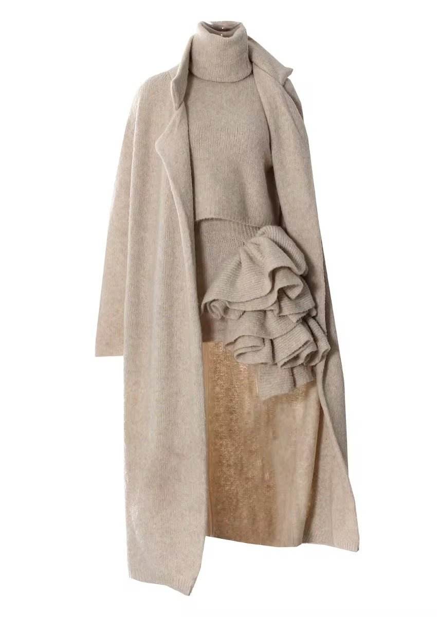 Ruched Flower Knitted Skirt Set - REBECATHELABEL