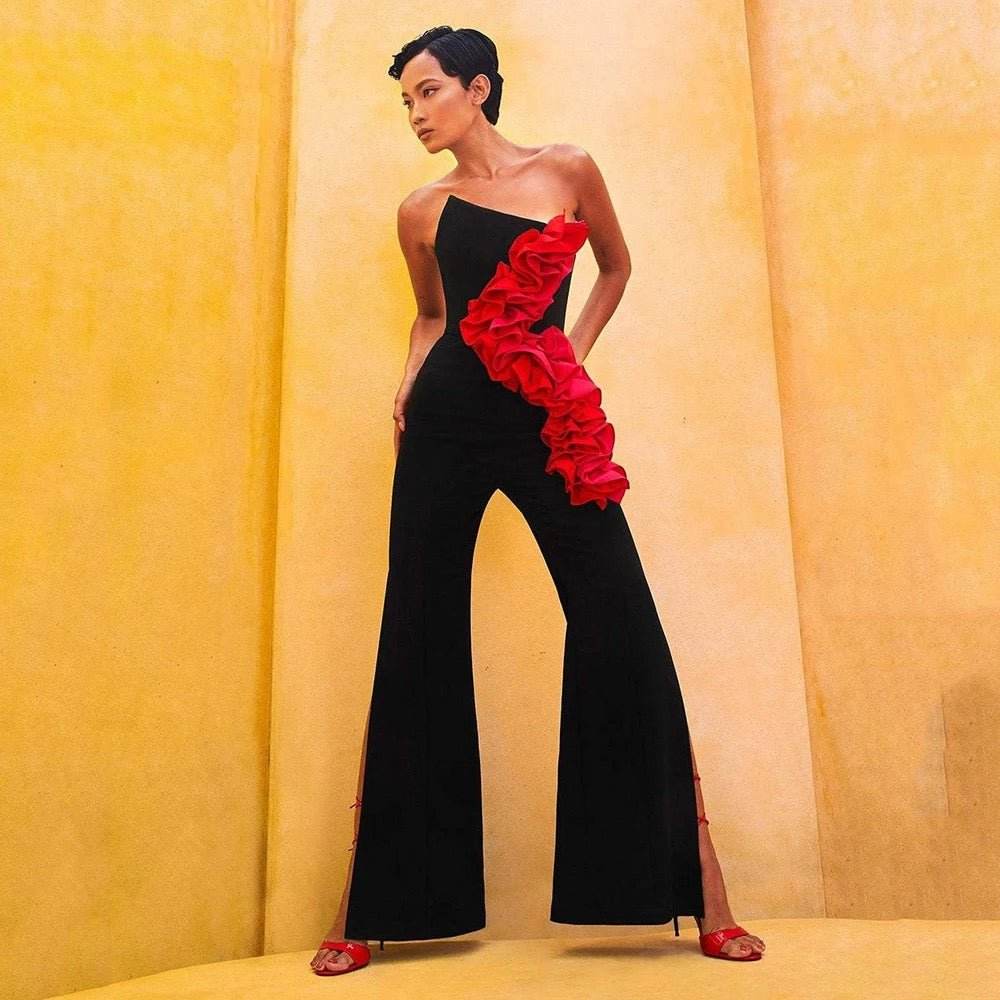 Ruffle Edge bandage without shoulder straps jumpsuit , - REBECATHELABEL