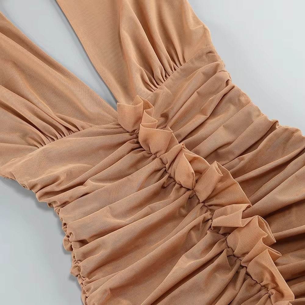 Ruffle Sexy Backless Halter Mini Dress - REBECATHELABEL