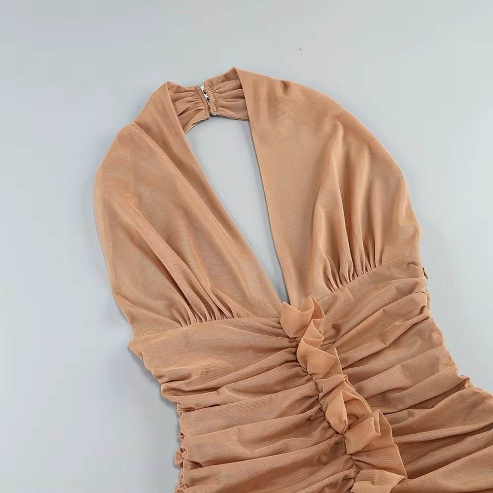 Ruffle Sexy Backless Halter Mini Dress - REBECATHELABEL