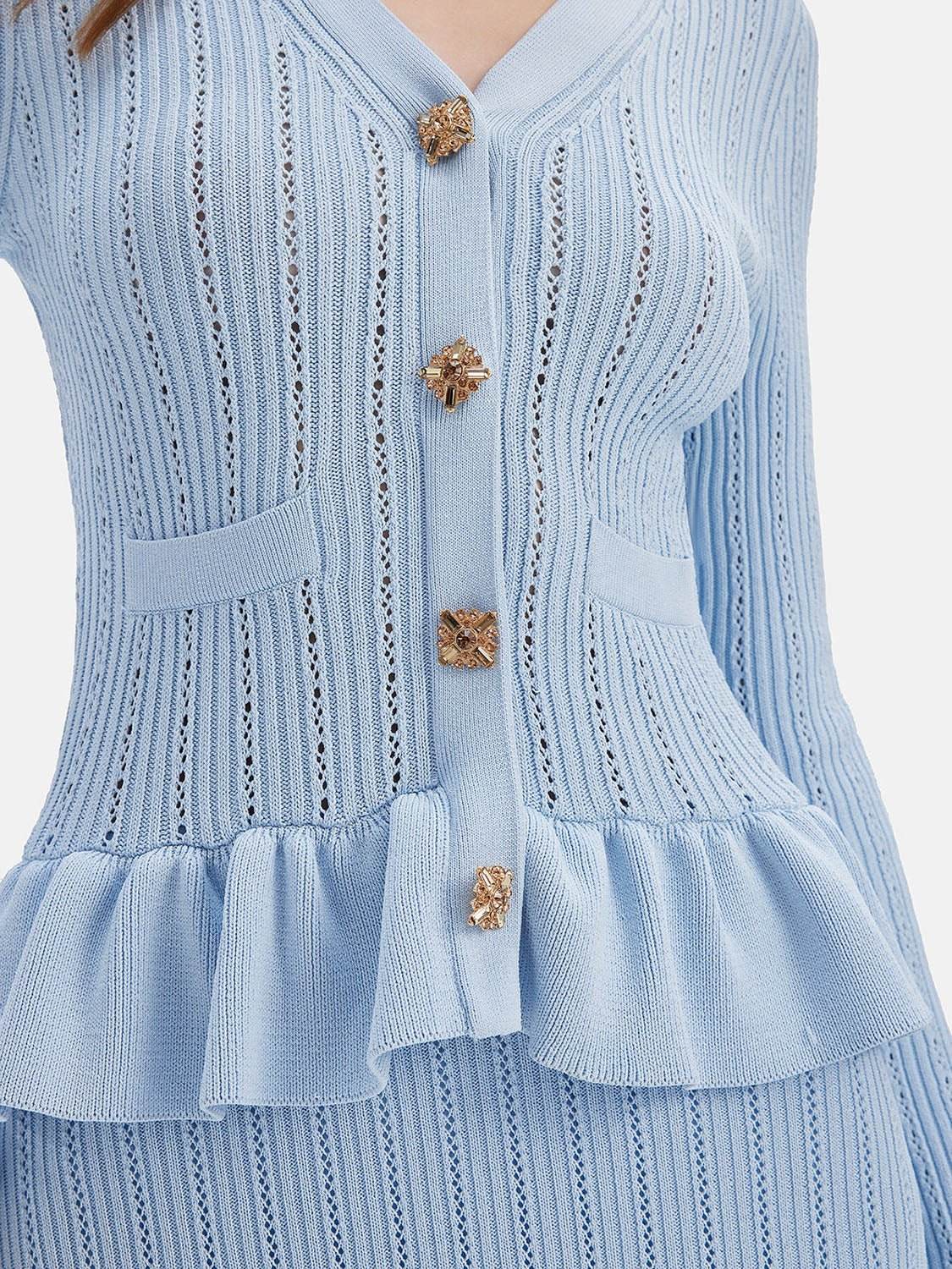 Ruffled V-Neck Top and Midi Skirt Sweater Set - REBECATHELABEL