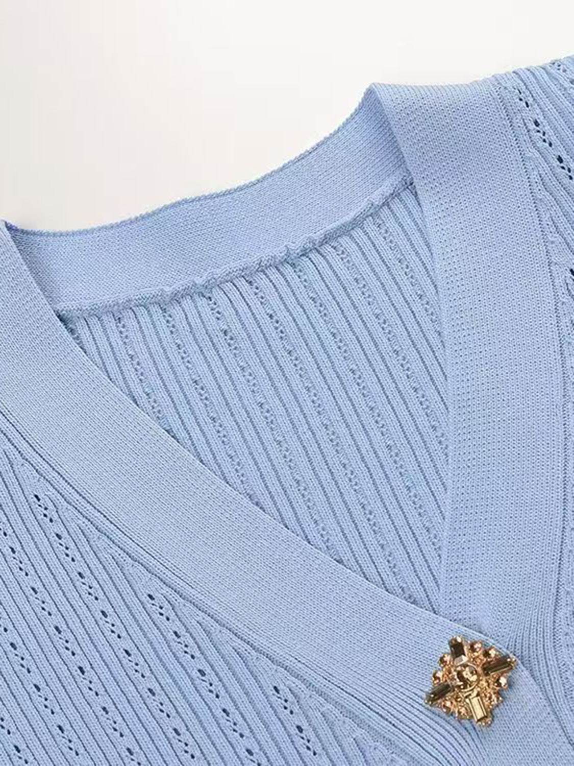 Ruffled V-Neck Top and Midi Skirt Sweater Set - REBECATHELABEL