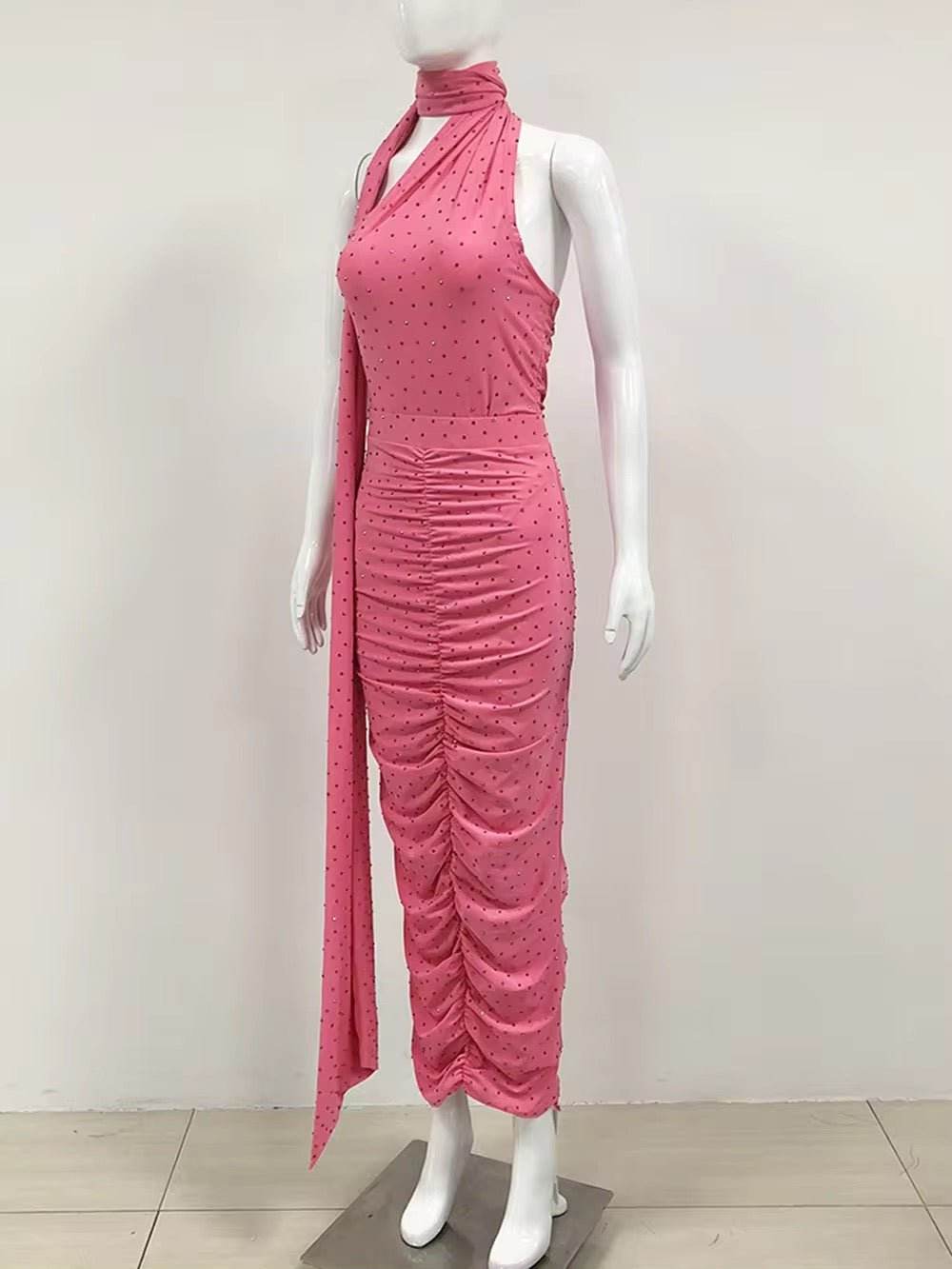 Scarf Collar Bodysuit + Long Pencil Skirt Two-Piece - REBECATHELABEL