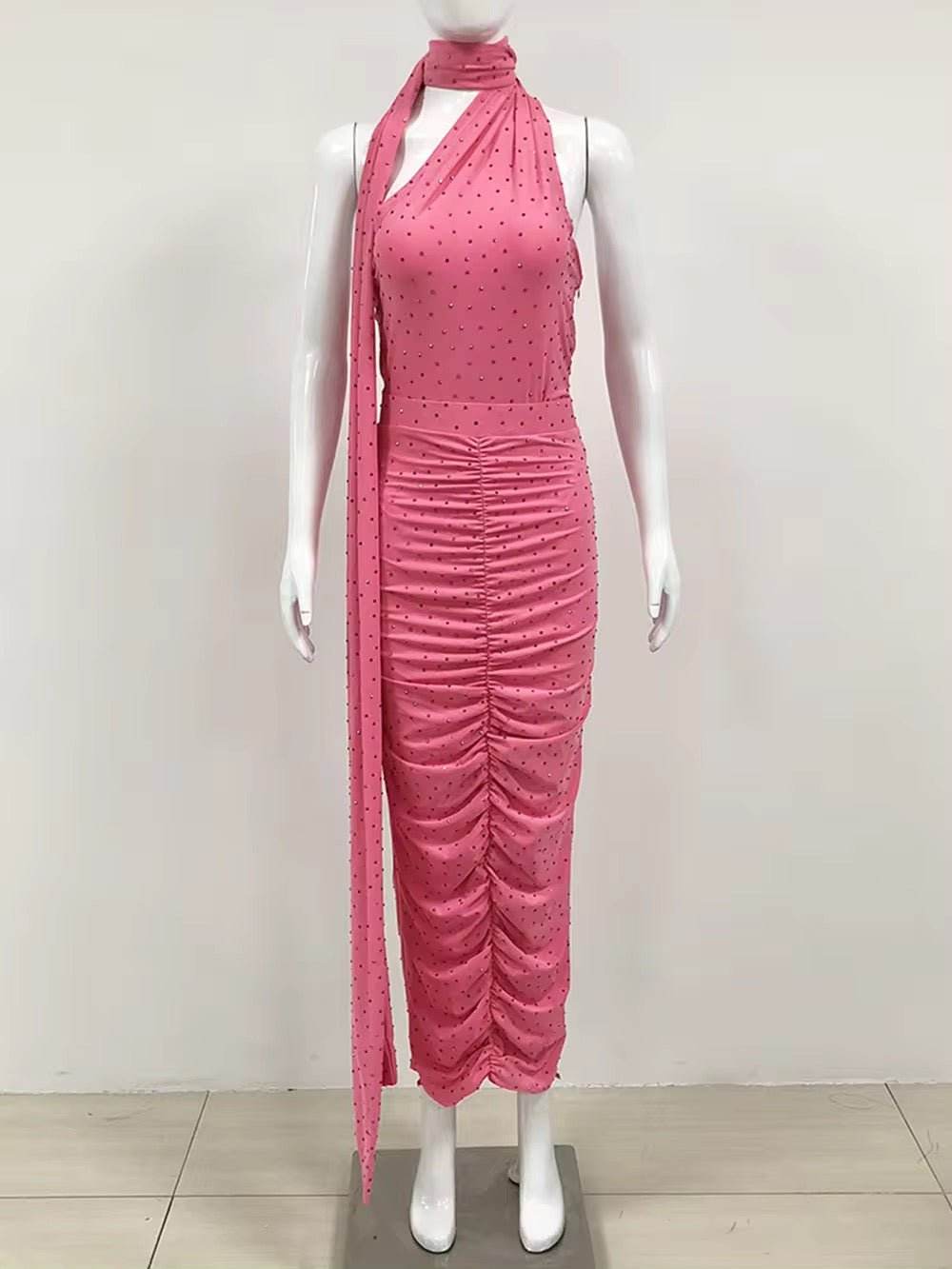 Scarf Collar Bodysuit + Long Pencil Skirt Two-Piece - REBECATHELABEL