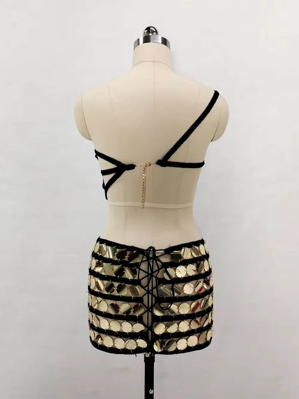 See Through Backless Top & Lace Up Mini Skirt Two-Piece set - REBECATHELABEL