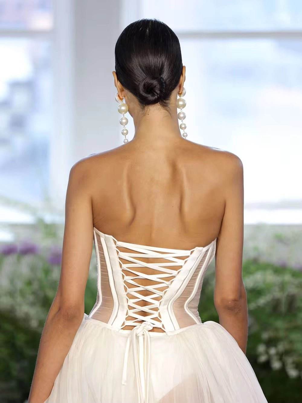 See Through Gauze Dress Off Shoulder Sexy Lace up Backless dress - REBECATHELABEL