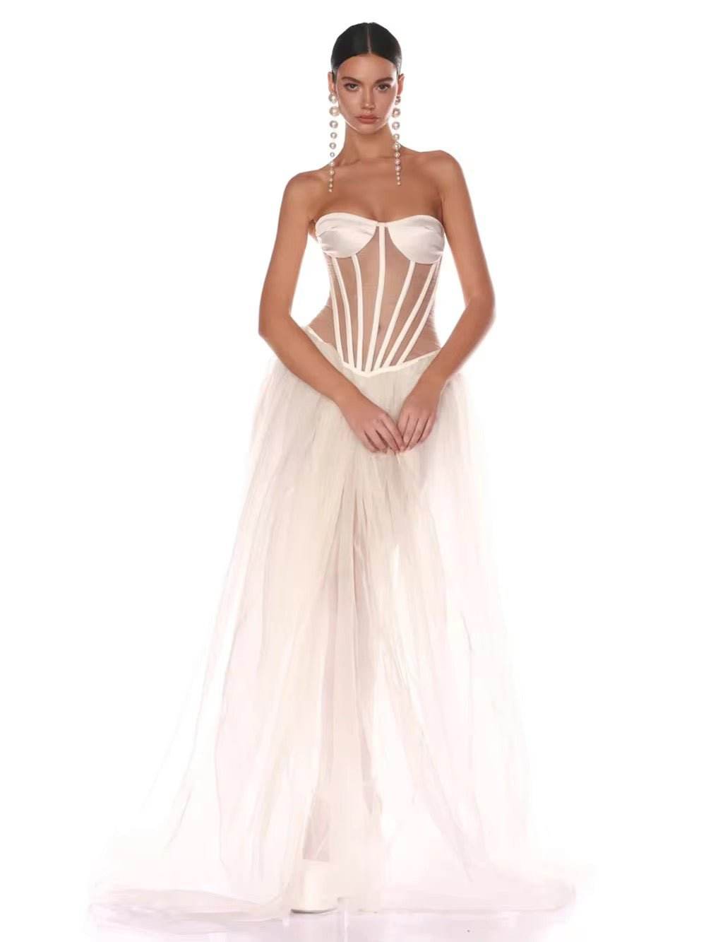 See Through Gauze Dress Off Shoulder Sexy Lace up Backless dress - REBECATHELABEL