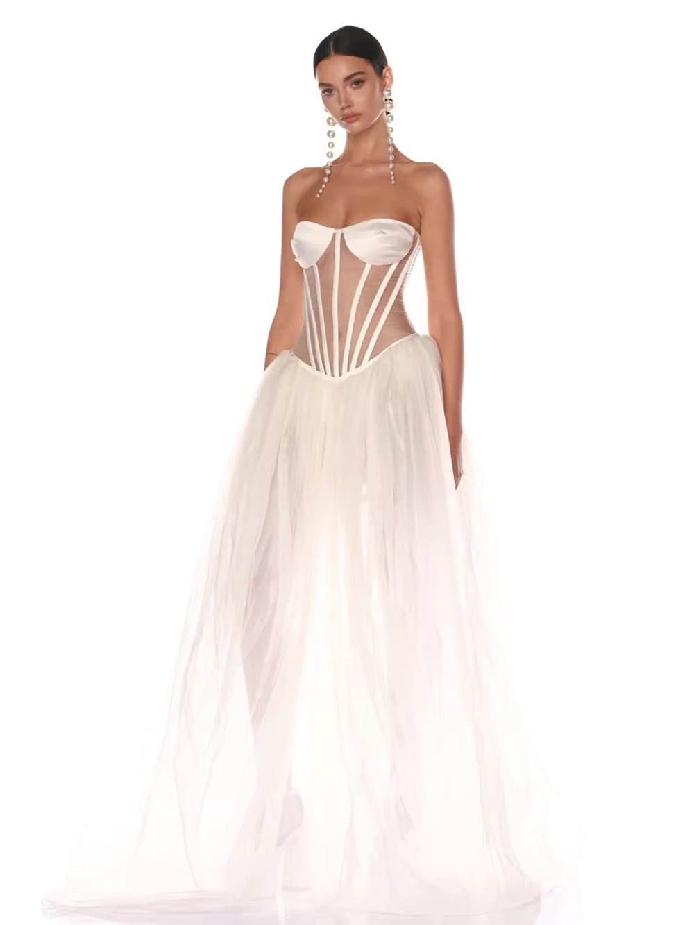 See Through Gauze Dress Off Shoulder Sexy Lace up Backless dress - REBECATHELABEL