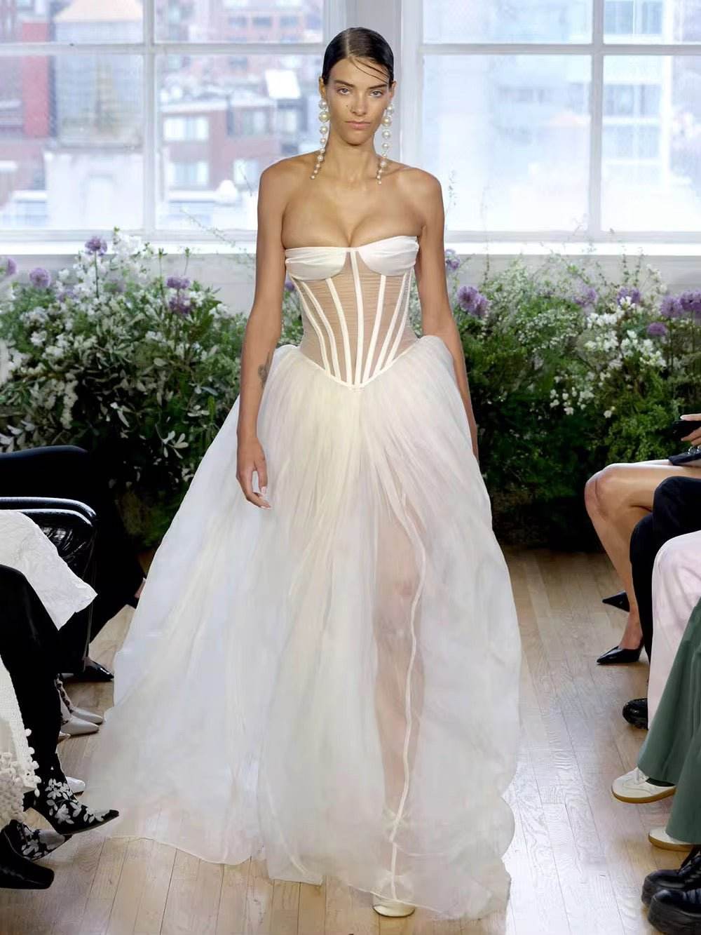 See Through Gauze Dress Off Shoulder Sexy Lace up Backless dress - REBECATHELABEL