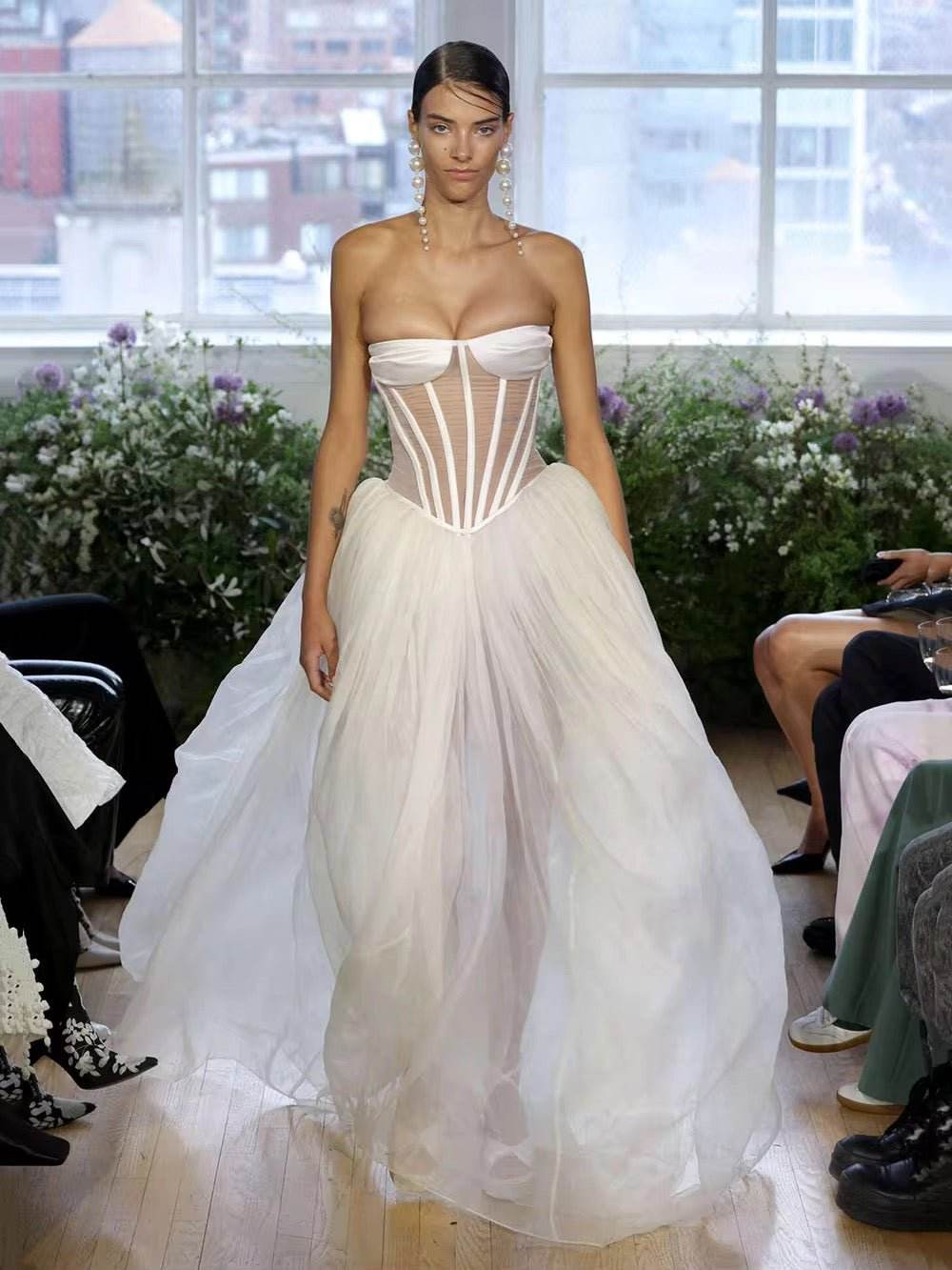 See Through Gauze Dress Off Shoulder Sexy Lace up Backless dress - REBECATHELABEL