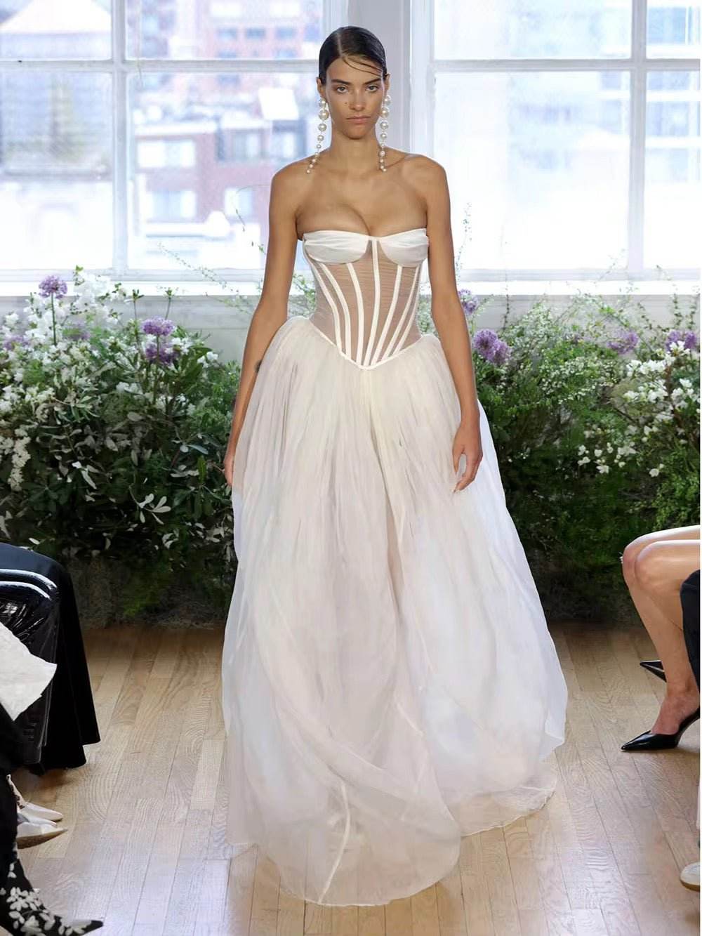 See Through Gauze Dress Off Shoulder Sexy Lace up Backless dress - REBECATHELABEL