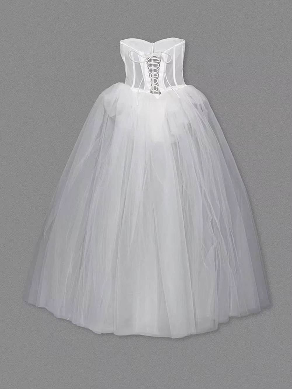 See Through Gauze Dress Off Shoulder Sexy Lace up Backless dress - REBECATHELABEL