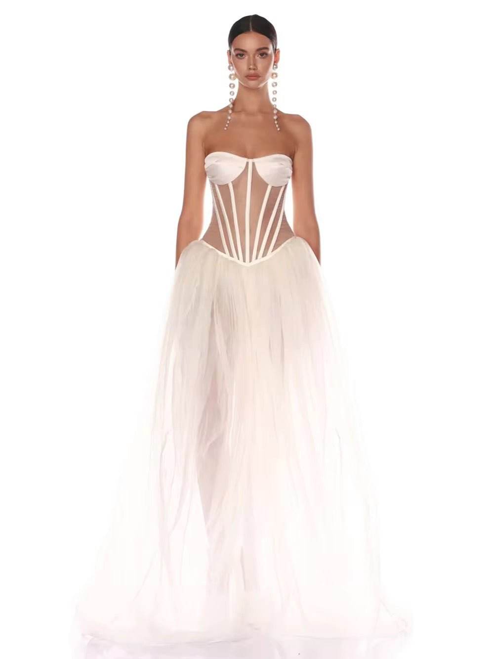 See Through Gauze Dress Off Shoulder Sexy Lace up Backless dress - REBECATHELABEL