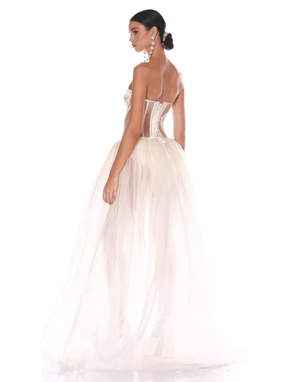 See Through Gauze Dress Off Shoulder Sexy Lace up Backless dress - REBECATHELABEL