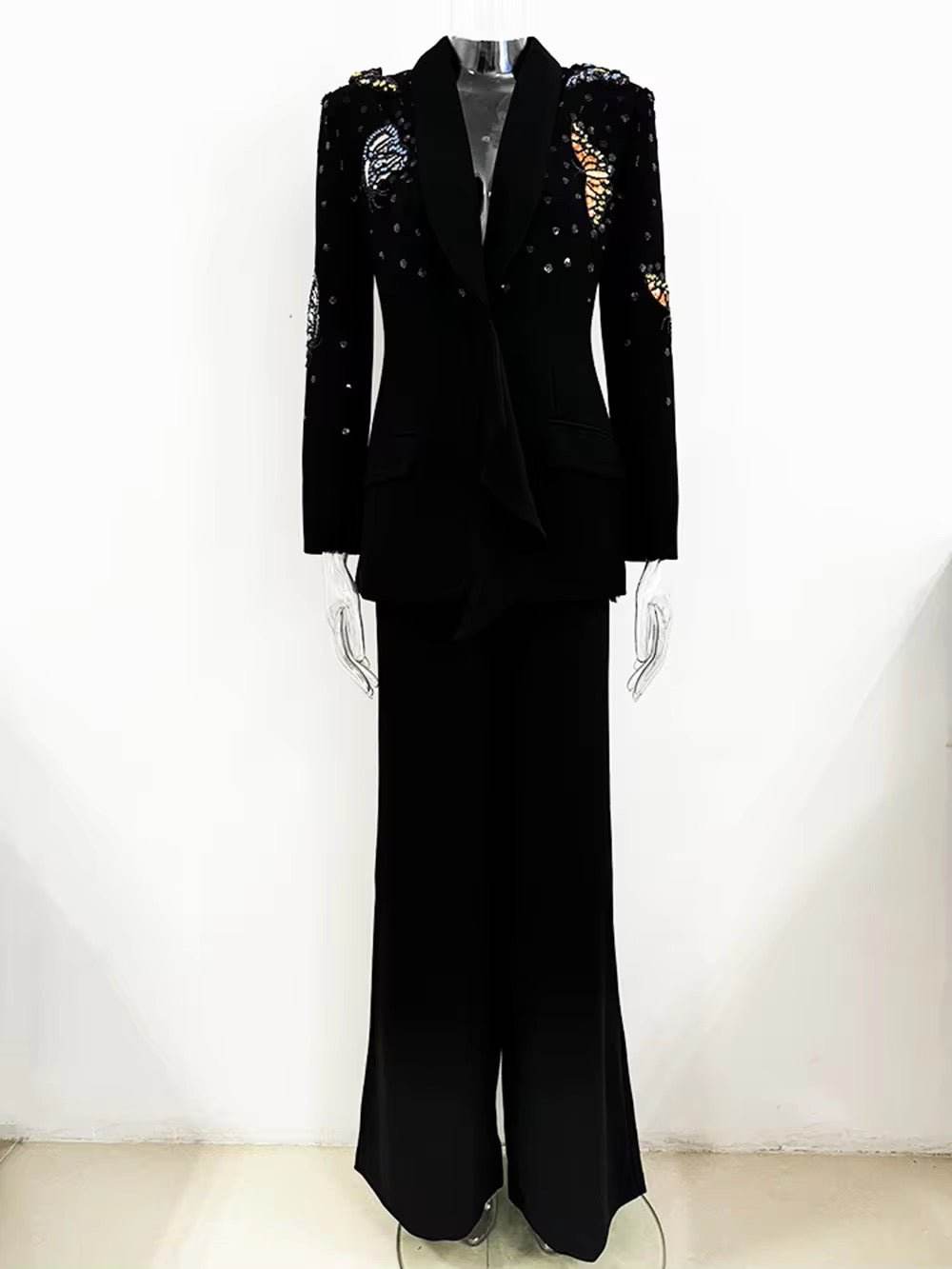 Sequin Bead Butterfly Fashion Designer Suit Set - REBECATHELABEL