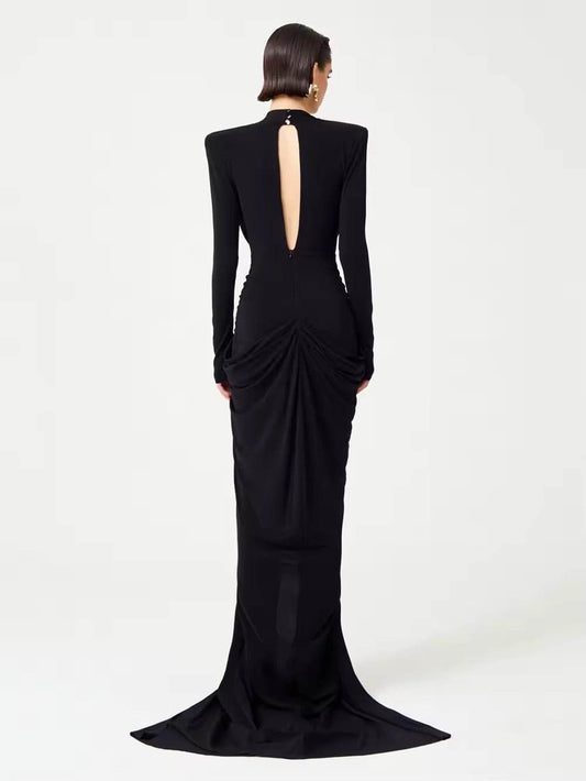 Sexy Deep V-Neck Bead Sequin Butterfly Long Sleeved dress - REBECATHELABEL