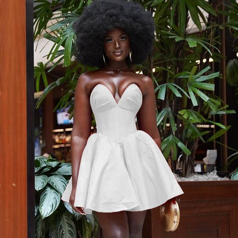 Sexy Deep V Plunge Tube Top Dress - REBECATHELABEL