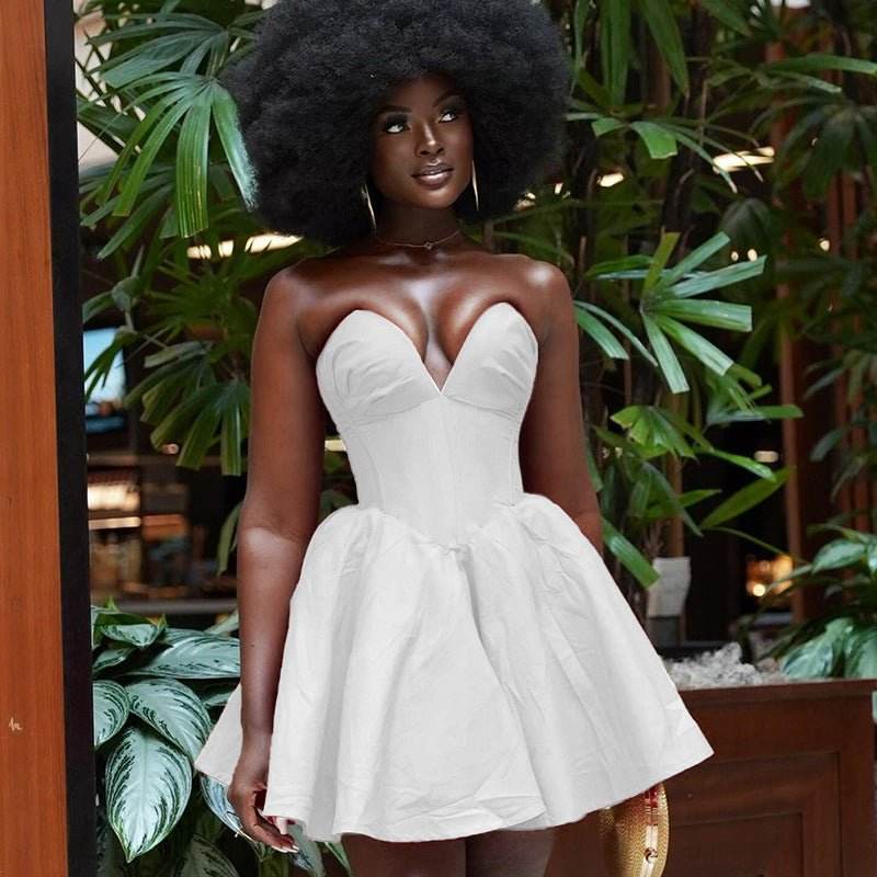 Sexy Deep V Plunge Tube Top Dress - REBECATHELABEL