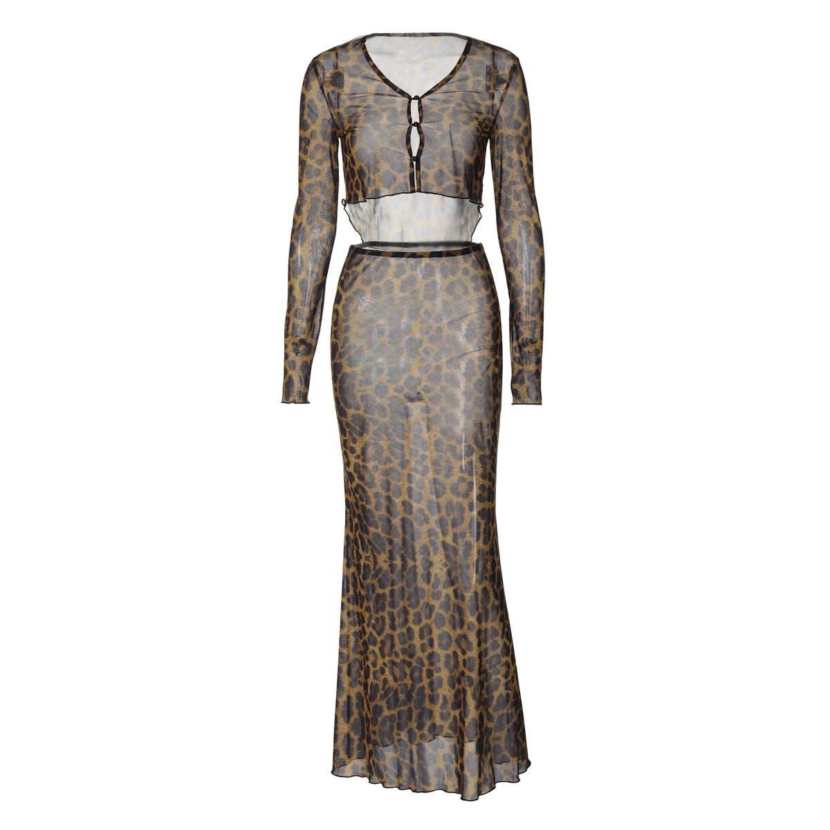 Sexy Gauzy Cardigan Cropped Top Slim Fit See through Skirt Set - REBECATHELABEL