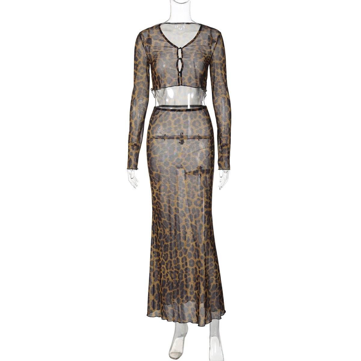 Sexy Gauzy Cardigan Cropped Top Slim Fit See through Skirt Set - REBECATHELABEL