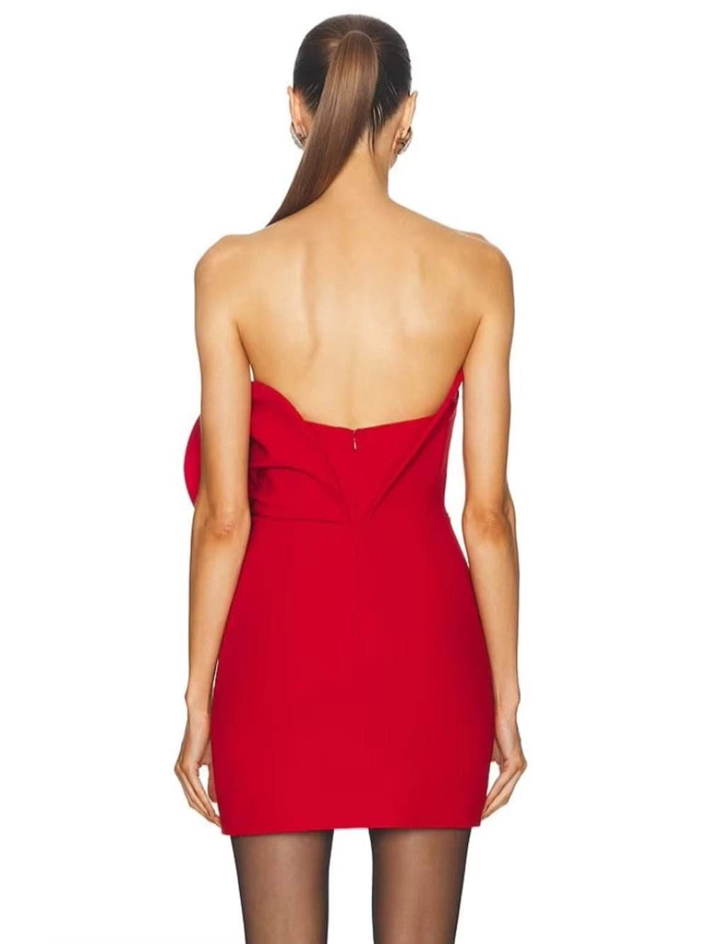 Sexy Strapless 3D Flower Fishbone Mini Dress - REBECATHELABEL