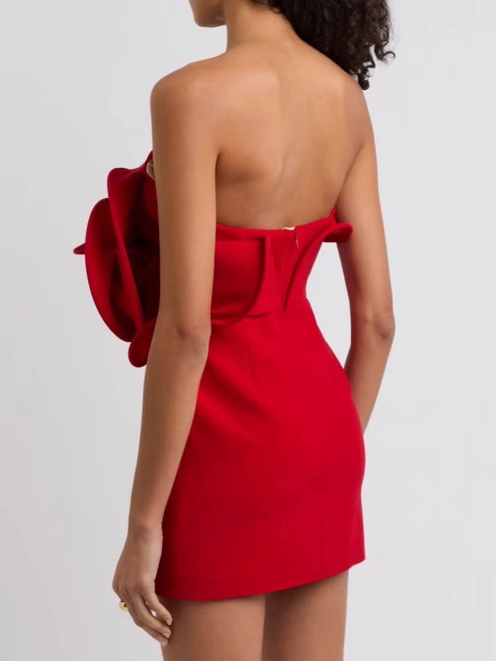 Sexy Strapless 3D Flower Fishbone Mini Dress - REBECATHELABEL