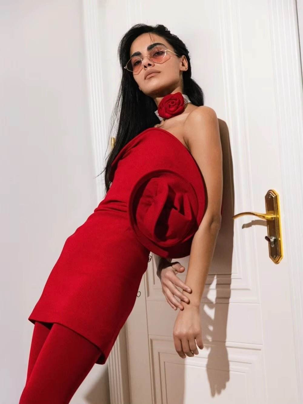 Sexy Strapless 3D Flower Fishbone Mini Dress - REBECATHELABEL