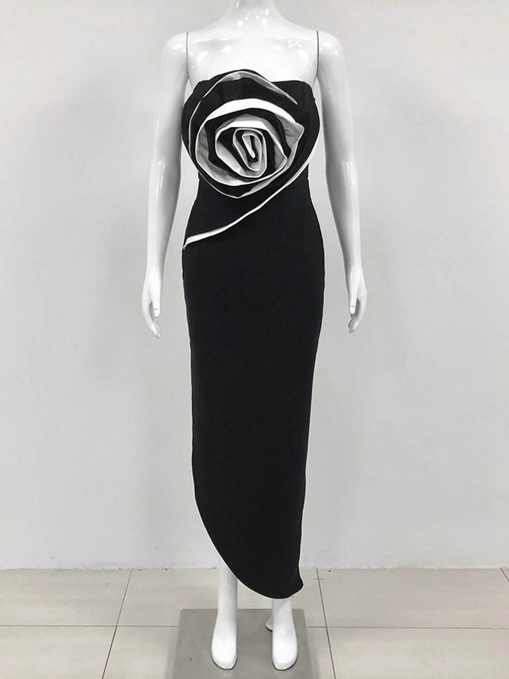 Sexy Strapless Bandage Bodycon 3D Flower dress - REBECATHELABEL