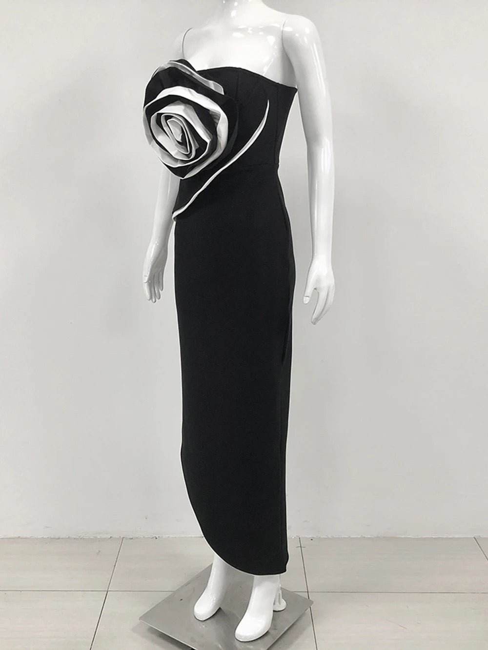 Sexy Strapless Bandage Bodycon 3D Flower dress - REBECATHELABEL