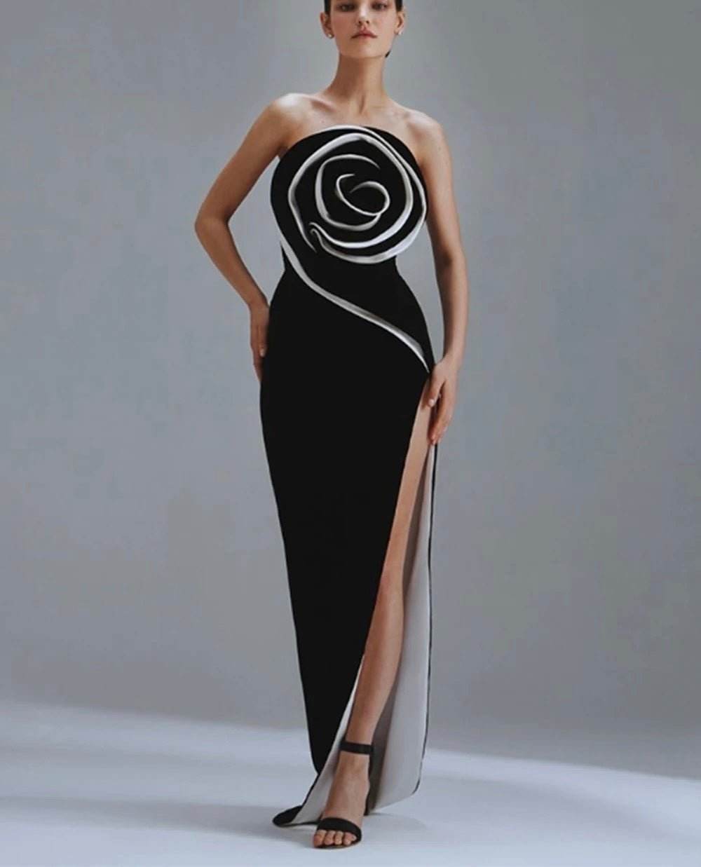 Sexy Strapless Bandage Bodycon 3D Flower dress - REBECATHELABEL