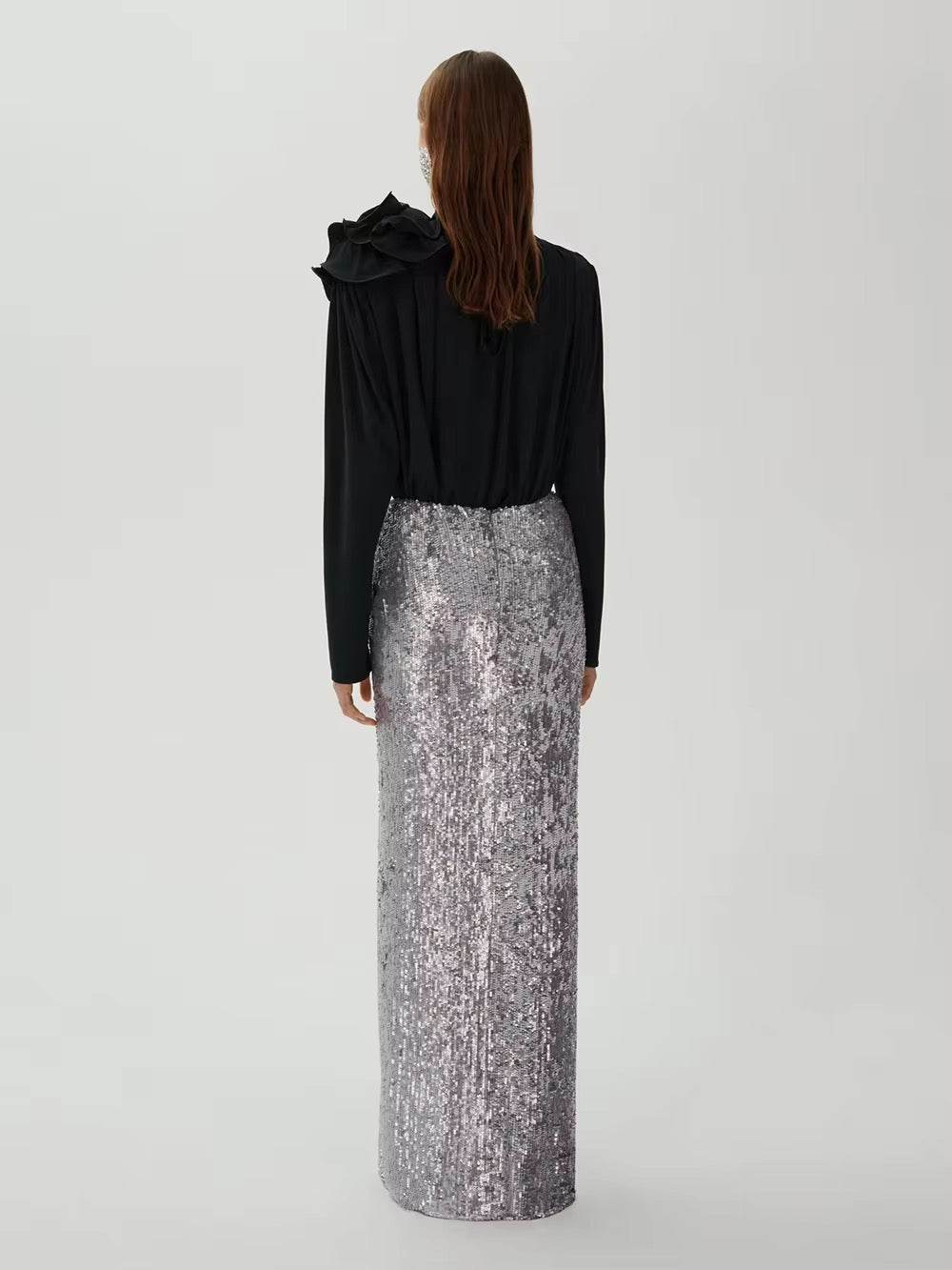 Silver Sequin Flower Skirt - REBECATHELABEL