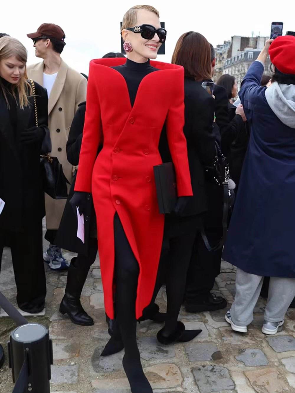 Slash Stand Collar Slim Fit Double Breasted Long Dress - REBECATHELABEL