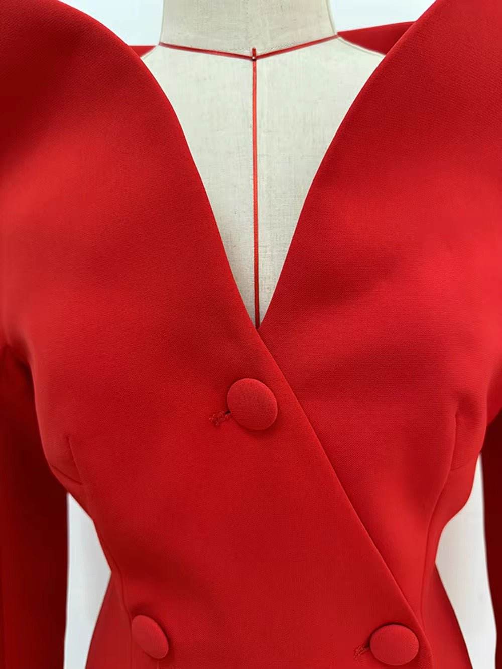 Slash Stand Collar Slim Fit Double Breasted Long Dress - REBECATHELABEL