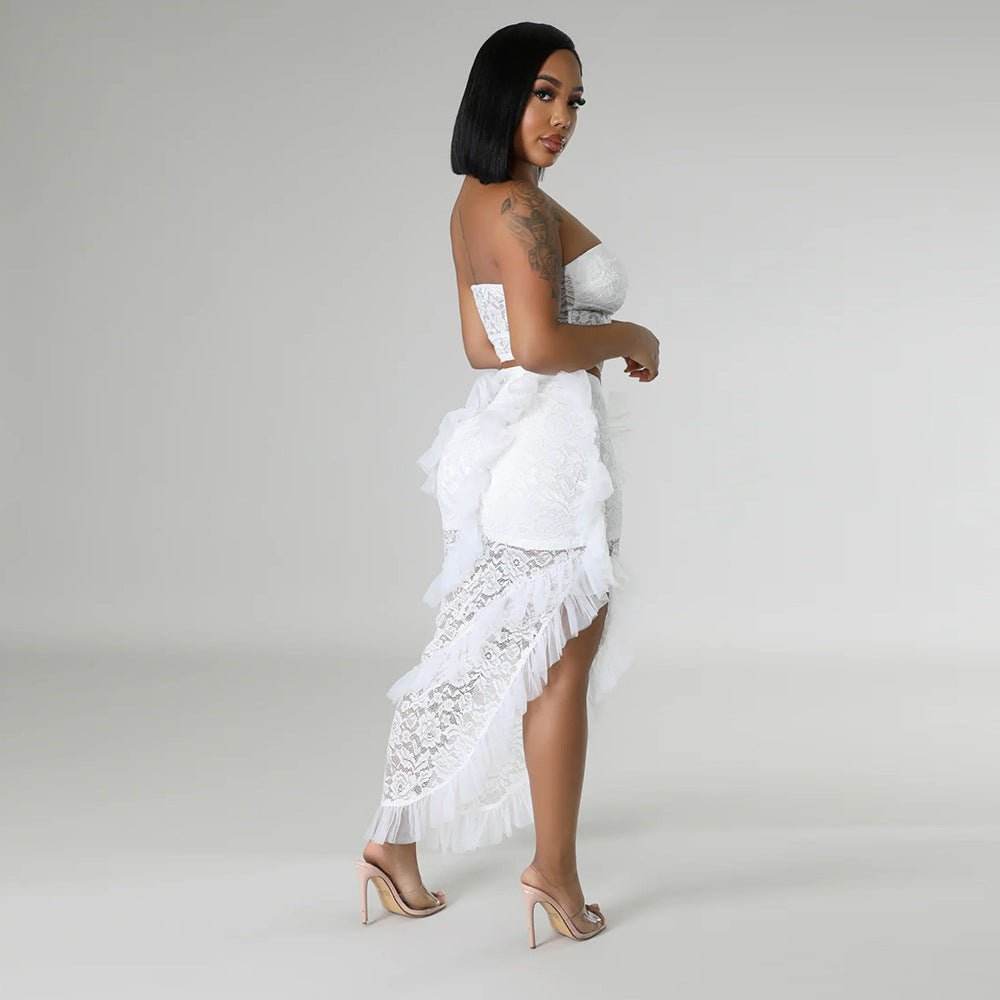 Sleeveless Lace Tube Top with Irregular Asymmetric Skirt set - REBECATHELABEL