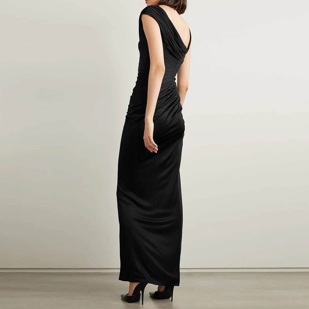 Sleeveless Sexy Asymmetric Decorated Hanging Tight Long Dress - REBECATHELABEL