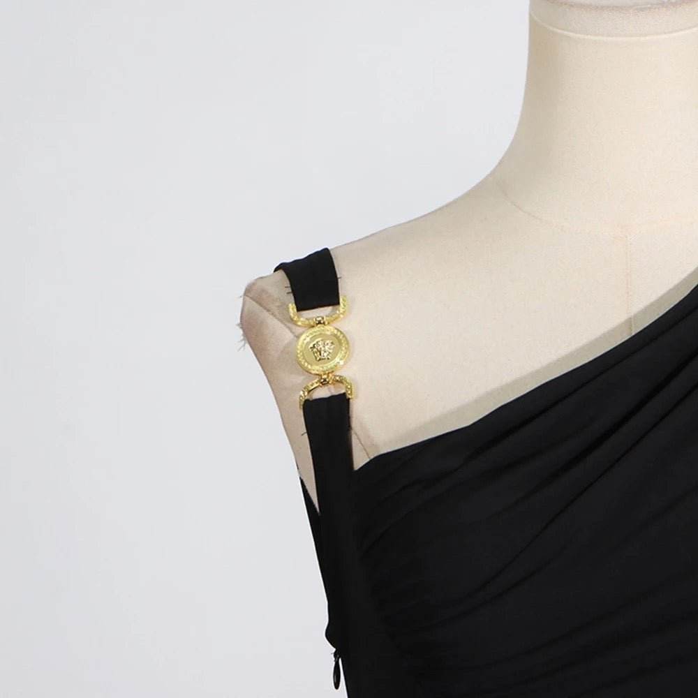 Sleeveless Sexy Asymmetric Decorated Hanging Tight Long Dress - REBECATHELABEL