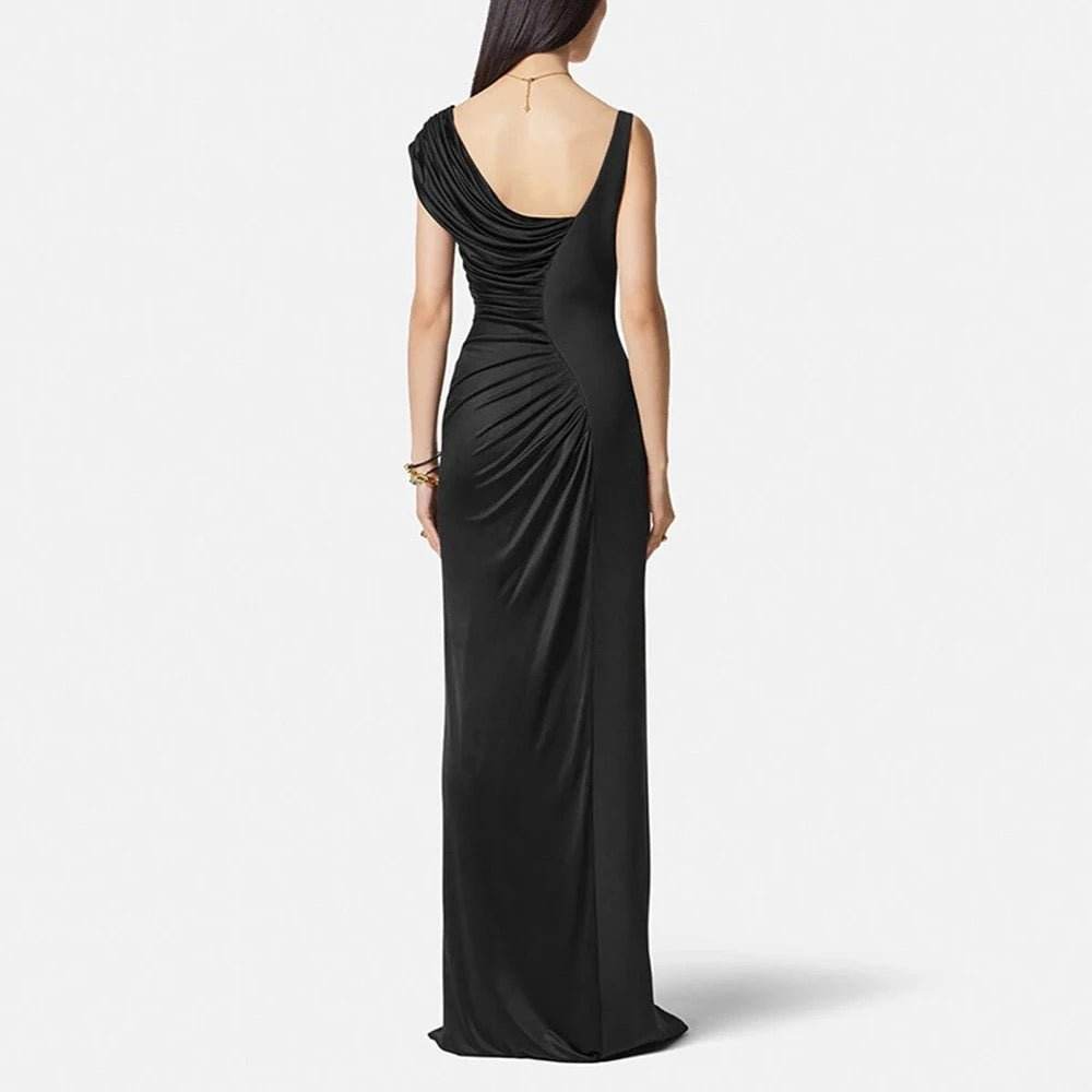 Sleeveless Sexy Asymmetric Decorated Hanging Tight Long Dress - REBECATHELABEL