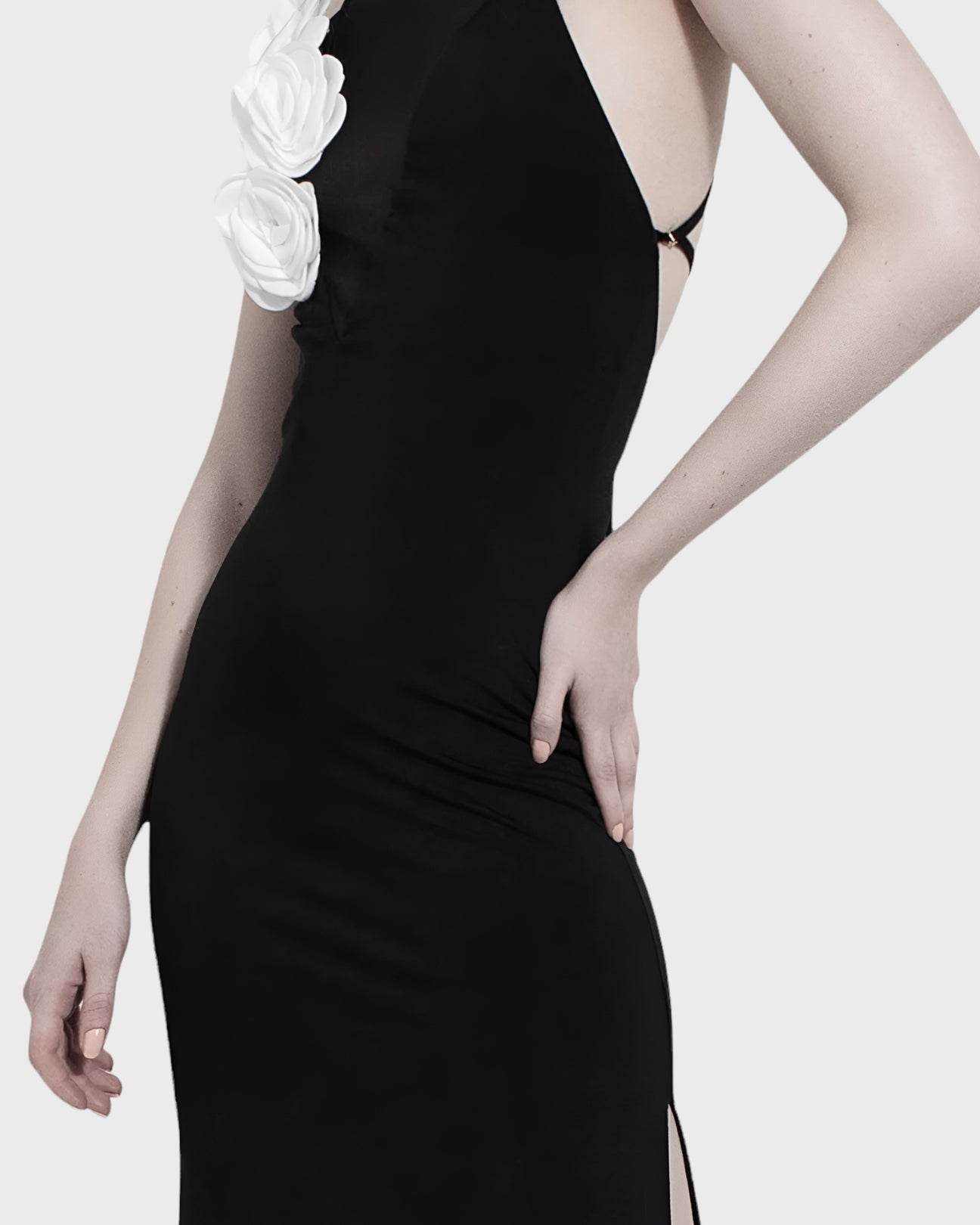 Sleeveless White Flower Tight Long Bandage Dress - REBECATHELABEL