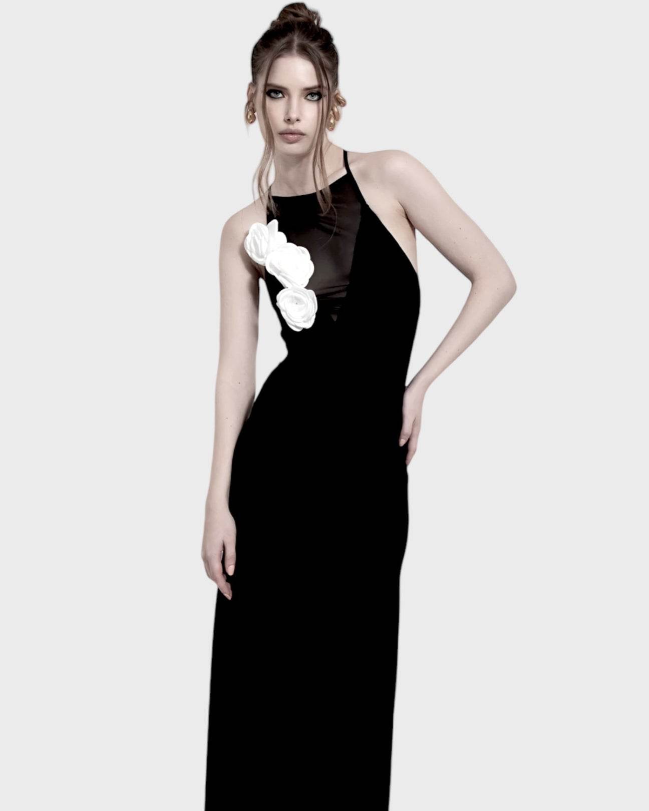 Sleeveless White Flower Tight Long Bandage Dress - REBECATHELABEL