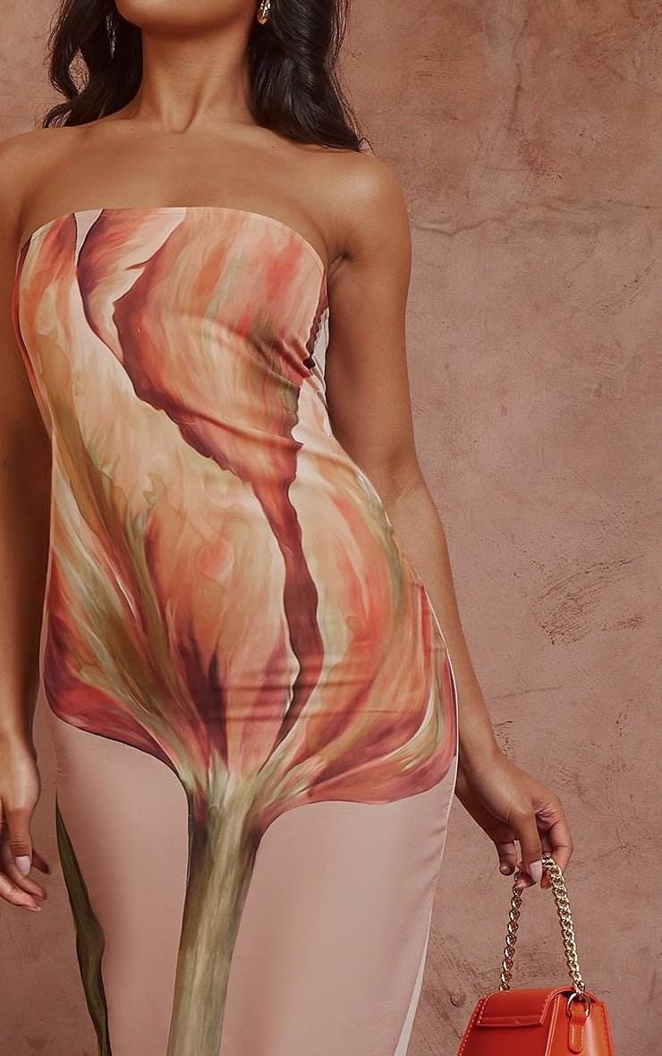 Slim Fit Slimming Printed Back Zipper Satin Dress - REBECATHELABEL