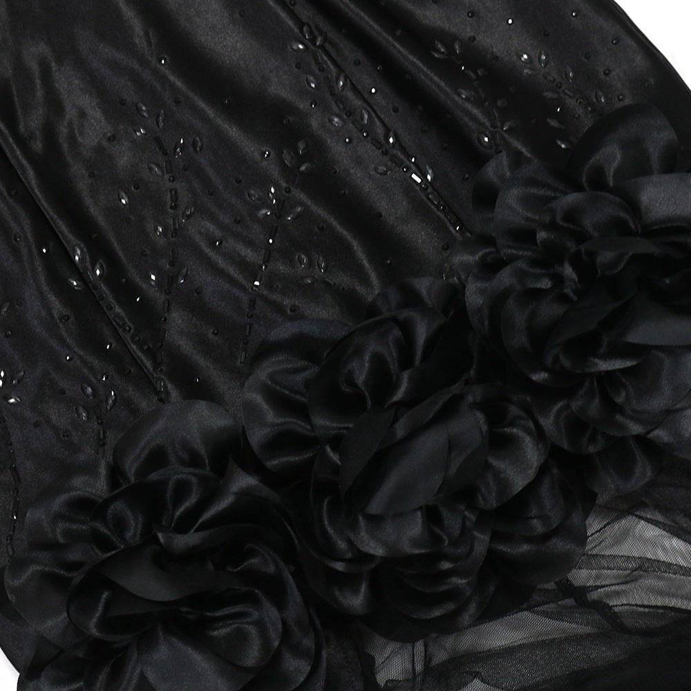 Sling Floral Mesh Dress Patchwork Maxi Dress Sexy Sling Rhinestone Sheath - REBECATHELABEL