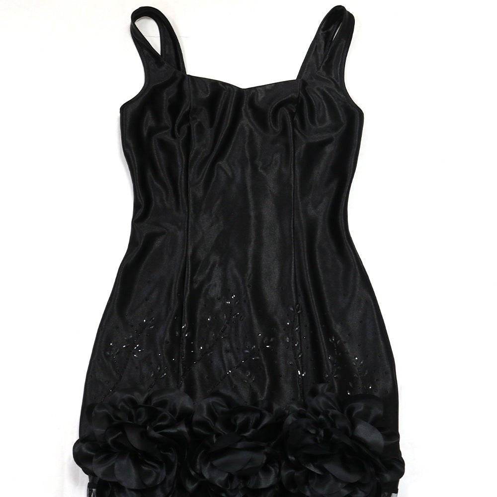 Sling Floral Mesh Dress Patchwork Maxi Dress Sexy Sling Rhinestone Sheath - REBECATHELABEL