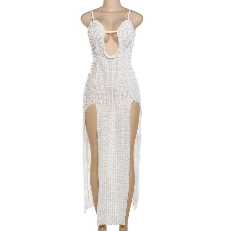 Slit Slim Fit Strappy Low Cut Slim Fit Dress - REBECATHELABEL