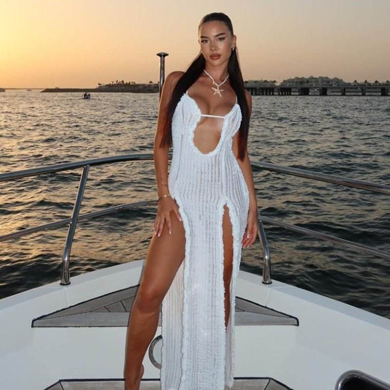 Slit Slim Fit Strappy Low Cut Slim Fit Dress - REBECATHELABEL