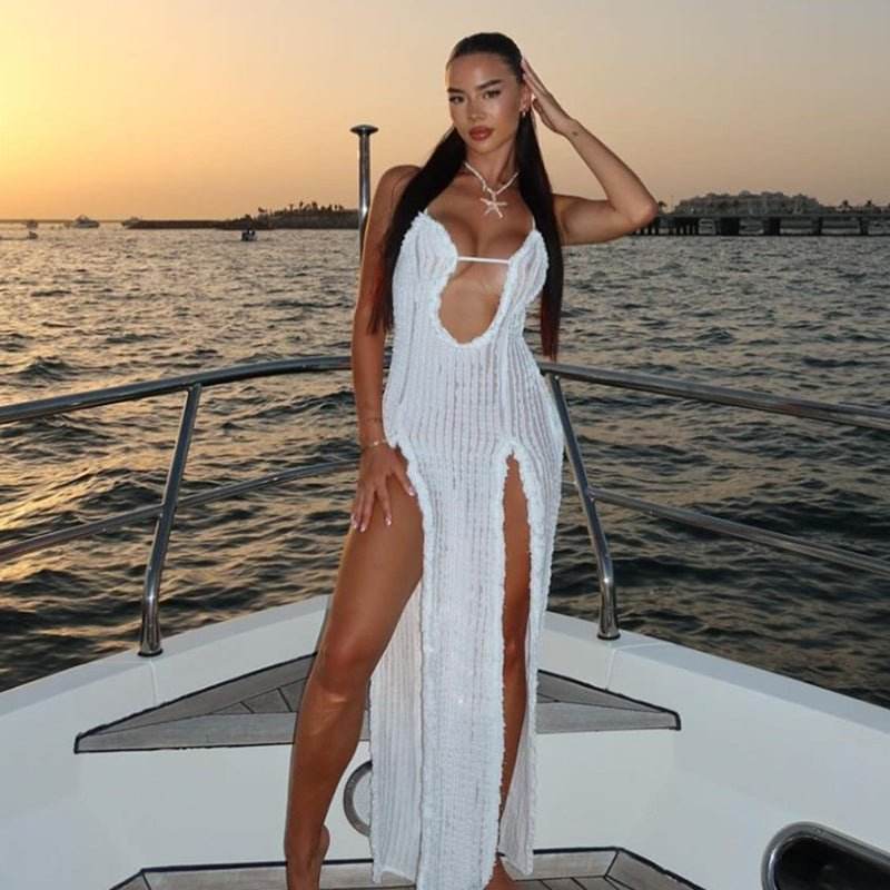 Slit Slim Fit Strappy Low Cut Slim Fit Dress - REBECATHELABEL