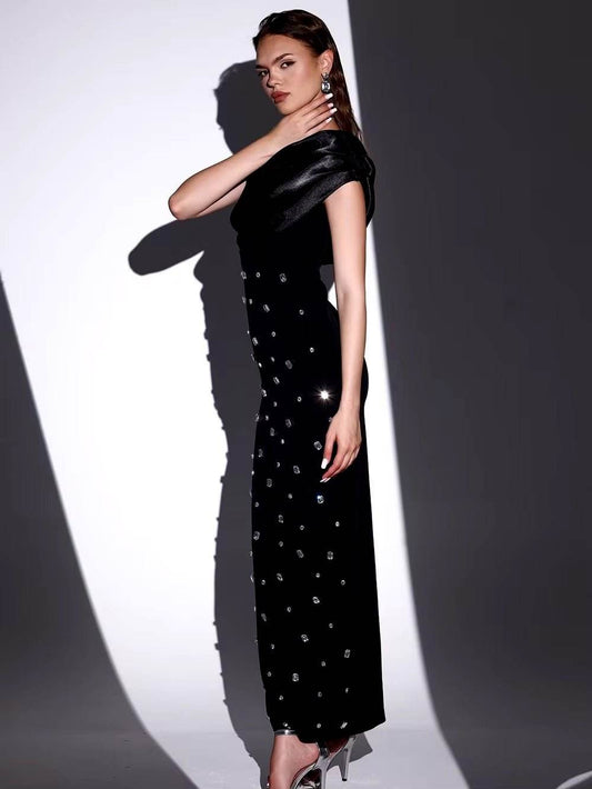 Solid Temperament Diamond Bandage Dress - REBECATHELABEL