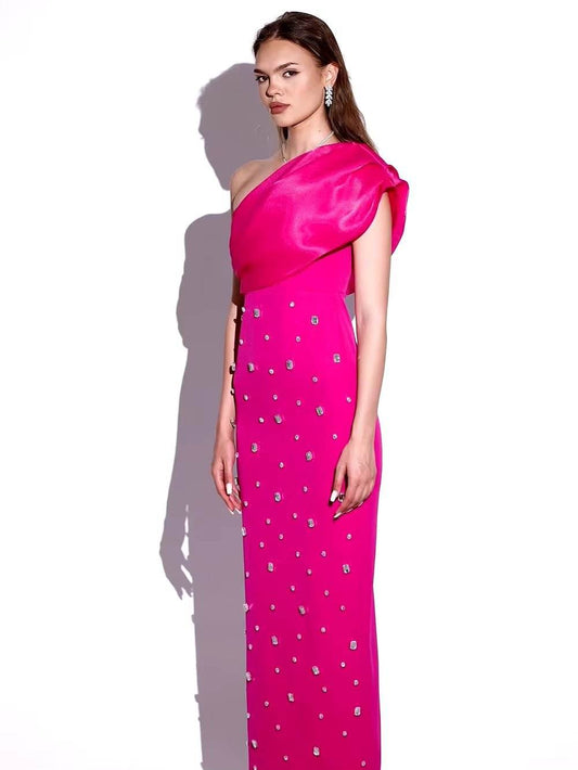 Solid Temperament Diamond Bandage Dress - REBECATHELABEL