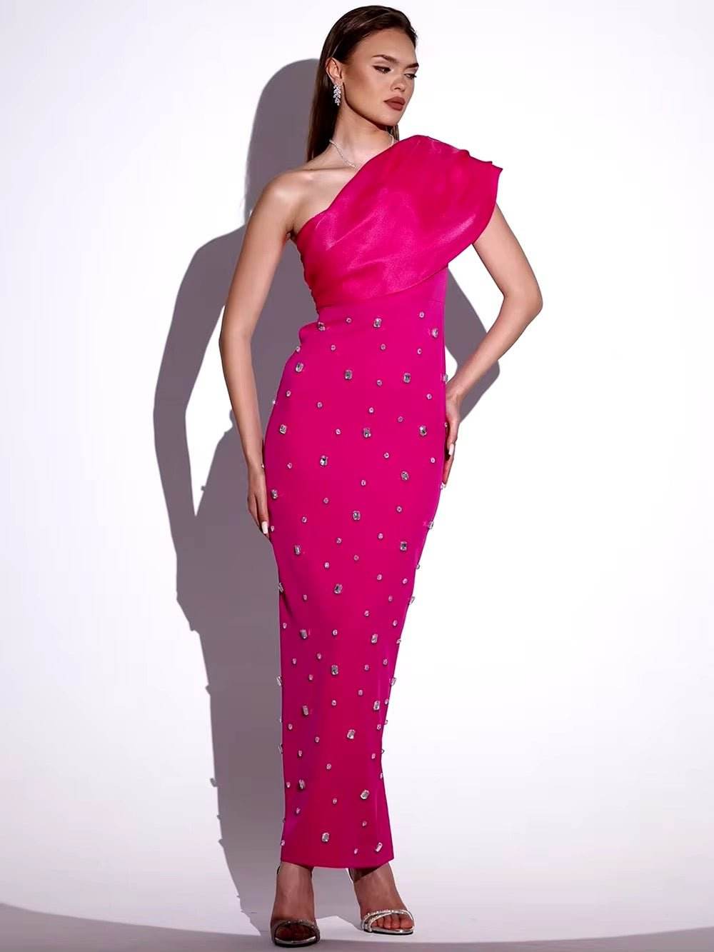 Solid Temperament Diamond Bandage Dress - REBECATHELABEL