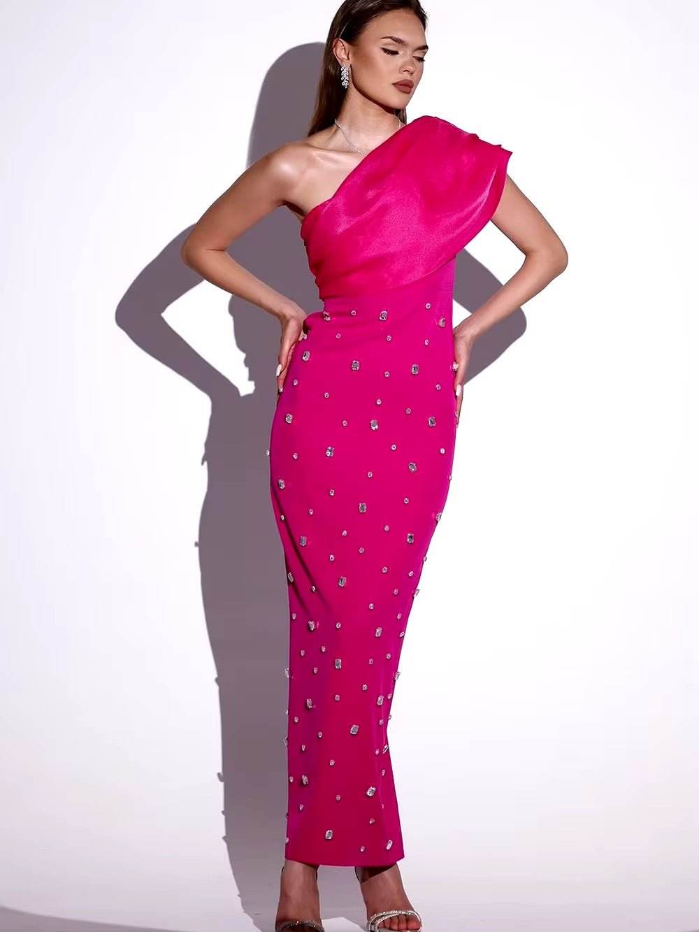 Solid Temperament Diamond Bandage Dress - REBECATHELABEL